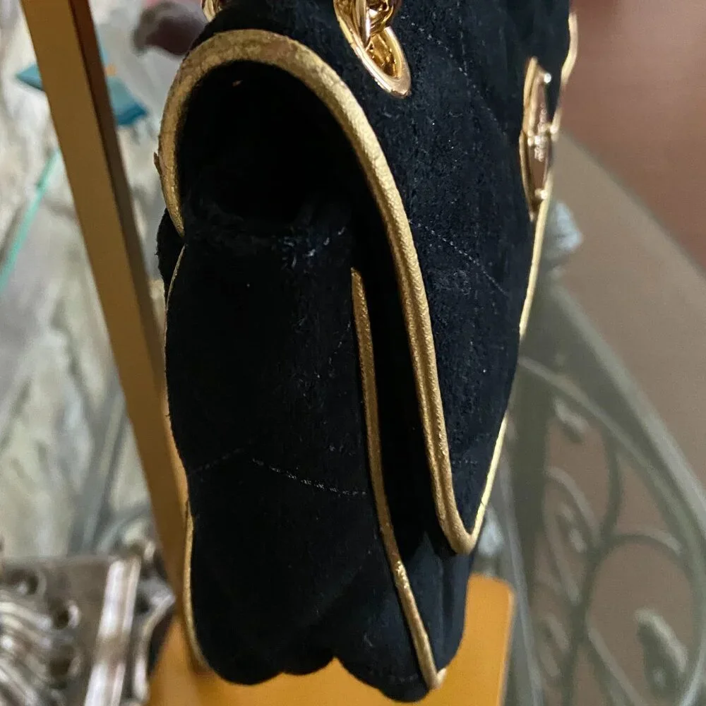 MICHAEL Michael Kors Black/Gold Trim Suede 2-Way Shoulder Bag - Picture 3 of 8